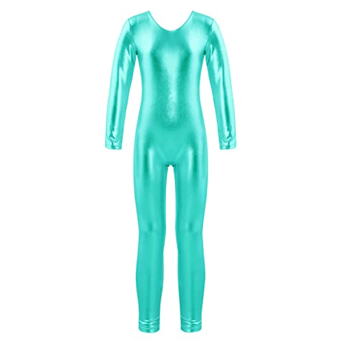 dPois Mädchen Metallic Gymnastikanzug Lang Turnanzug Einteiler Jumpsuit Overall Langarm Body Ganzkörper Anzug Sportbody Sportkleidung Blaugrün 152/12 Jahre von dPois
