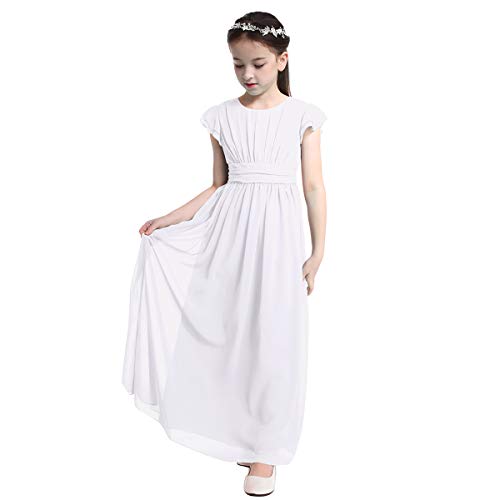 dPois Mädchen Prinzessin Kleid Festlich Kleid Blumenmädchen Kleid Brautjungfern Kleid Kinder Kleid Hochzeit Elegant Abendkleid Partykleid Kommunion Kleid Weiß 140/10 Jahre von dPois