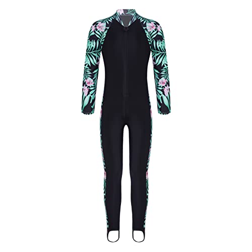 dPois Mädchen Schwimmanzug Tauchanzug Ganzkörper Badeanzug Langarm Neoprenanzug mit Reißverschluss Fußbügel UV-Schutz Wetsuit für Training Wassersport Schwarz 140-152/10-12 Jahre von dPois