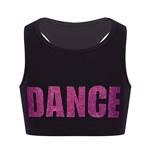 dPois Mädchen Sport BH Crop Tops Tanz Bauchfrei Oberteile Shirt T-Shirt Bustier Kinder Tanzanzug Yoga Training Weste Bralette Ballettanzug Sportanzug Rose 128/8 Jahre von dPois