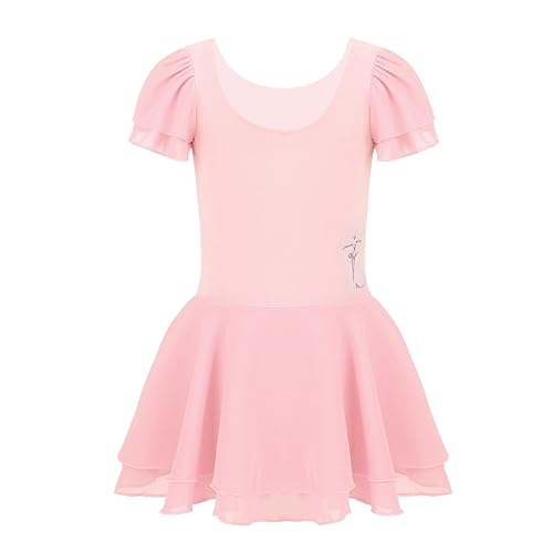 dPois Mädchen Tanzkleid Ballett Tütü Rock Ballettkleid mit Flügelärmel Kinder Ballettanzug mit Tüllrock Ballett Trikot Turnanzug Ballettoutfit Gr.92-164 Rosa 98-104/3-4 Jahre von dPois