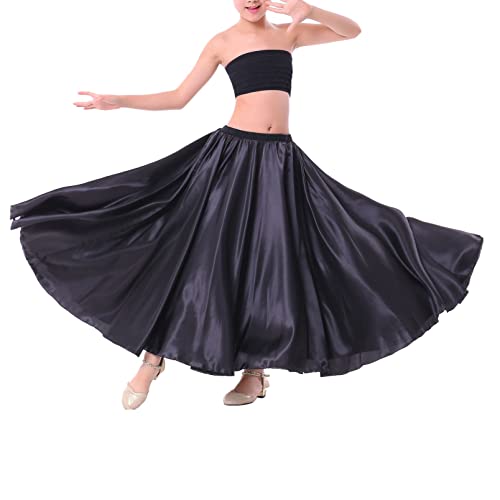 dPois Mädchen Tanzrock Lange Bauchtanz Flamenco Tango Rock Chiffon Maxirock Swing Flamenco Röcke Kinder Tanzbekleidung Kostüm Schwarz 146-152/11-12 Jahre von dPois