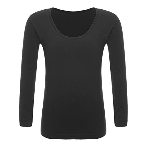 dPois Mädchen Thermo Unterwäsche Langarm Shirt Oberteil Tops Rundhals Thermohemd in Hautfarbe Schwarz Weiß Kinder Tanzkleidung Typ A Schwarz 140-152/10-12 Jahre von dPois