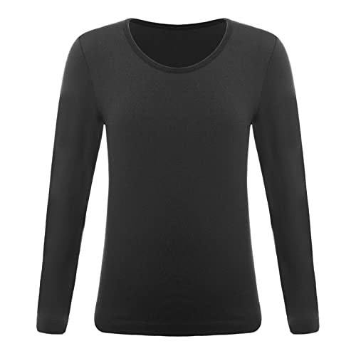 dPois Mädchen Thermo Unterwäsche Langarm Shirt Oberteil Tops Rundhals Thermohemd in Hautfarbe Schwarz Weiß Kinder Tanzkleidung Typ B Schwarz 122-140/7-10 Jahre von dPois
