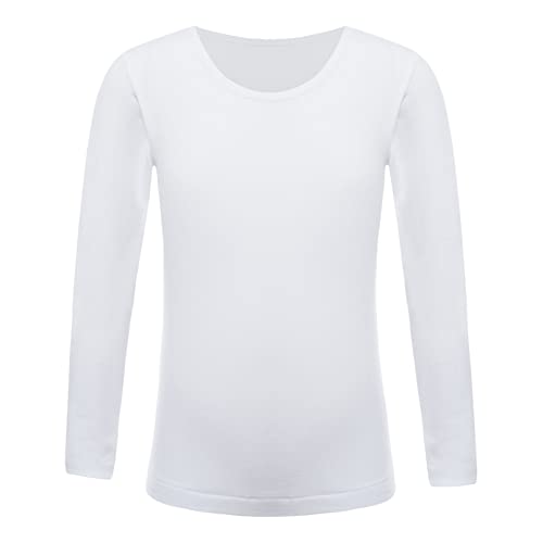 dPois Mädchen Thermo Unterwäsche Langarm Shirt Oberteil Tops Rundhals Thermohemd in Hautfarbe Schwarz Weiß Kinder Tanzkleidung Typ B Weiß 152-164 von dPois