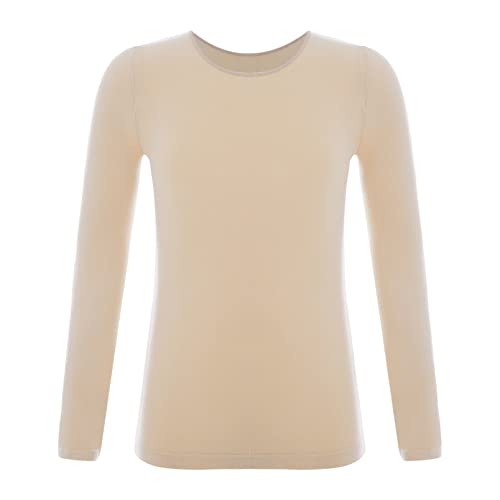 dPois Mädchen Thermo Unterwäsche Langarm Shirt Oberteil Tops Rundhals Thermohemd in Hautfarbe Schwarz Weiß Kinder Tanzkleidung Typ A Hautfarbe 140-152/10-12 Jahre von dPois