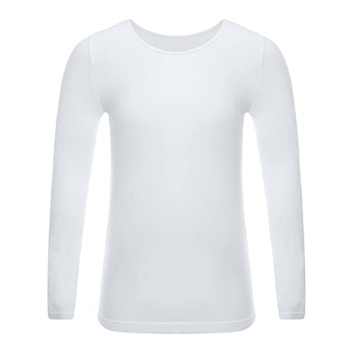 dPois Mädchen Thermo Unterwäsche Langarm Shirt Oberteil Tops Rundhals Thermohemd in Hautfarbe Schwarz Weiß Kinder Tanzkleidung Typ A Weiß 140-152/10-12 Jahre von dPois