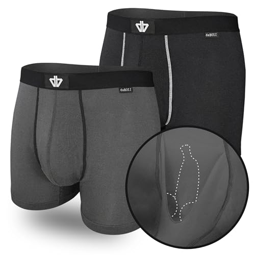 daBOIZ - 2er Pack Modal Boxershorts Herren mit Pouch (Beutel) kein Schwitzen, Kleben, Reiben - Unterhose Herren, Unterwäsche Männer Boxershort Herren, Farbe: 1x Grau und 1x Schwarze Größe: S von daBOIZ