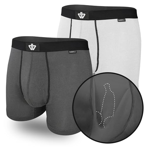 daBOIZ - 2er Pack Modal Boxershorts Herren mit Pouch (Beutel) kein Schwitzen, Kleben, Reiben - Unterhose Herren, Unterwäsche Männer Boxershort Herren, Farbe: 1x Grau und 1x Weiß Größe: M von daBOIZ