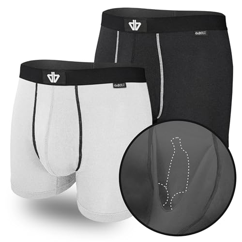 daBOIZ - 2er Pack Modal Boxershorts Herren mit Pouch (Beutel) kein Schwitzen, Kleben, Reiben - Unterhose Herren, Unterwäsche Männer Boxershort Herren, Farbe: 1x Weiß und 1x Schwarze Größe: M von daBOIZ