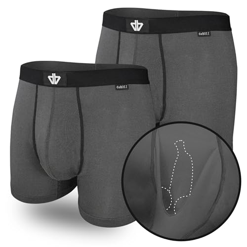 daBOIZ - 2er Pack Modal Boxershorts Herren mit Pouch (Beutel) kein Schwitzen, Kleben, Reiben - Unterhose Herren, Unterwäsche Männer Boxershort Herren, Farbe: 2X Grau Größe: M von daBOIZ