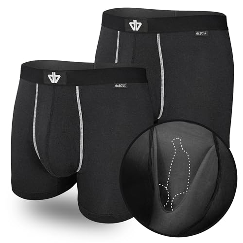 daBOIZ - 2er Pack Modal Boxershorts Herren mit Pouch (Beutel) kein Schwitzen, Kleben, Reiben - Unterhose Herren, Unterwäsche Männer Boxershort Herren, Farbe: 2X Schwarz Größe: S von daBOIZ