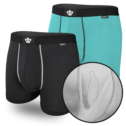 daBOIZ - 2er Pack Modal Boxershorts Herren mit Pouch (Beutel) kein Schwitzen, Kleben, Reiben - Unterhose Herren, Unterwäsche Männer Boxershorts, Farbe: 1x Schwarz und 1x Aqua Größe: M von daBOIZ