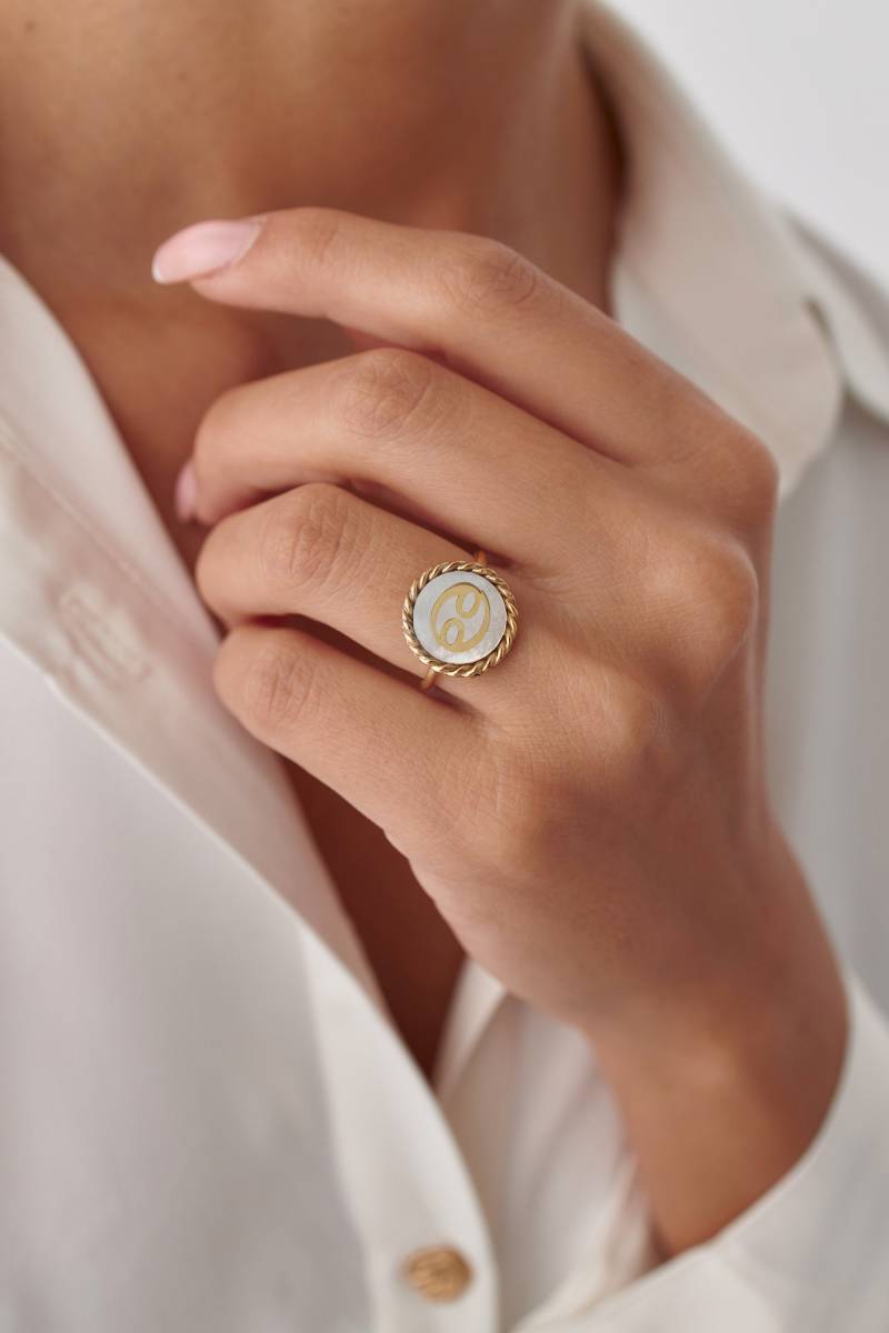 Perle Sternzeichen Ring, Perlmutt Benutzerdefinierte Silber Münze Zeichen Ring von dabasminimalist