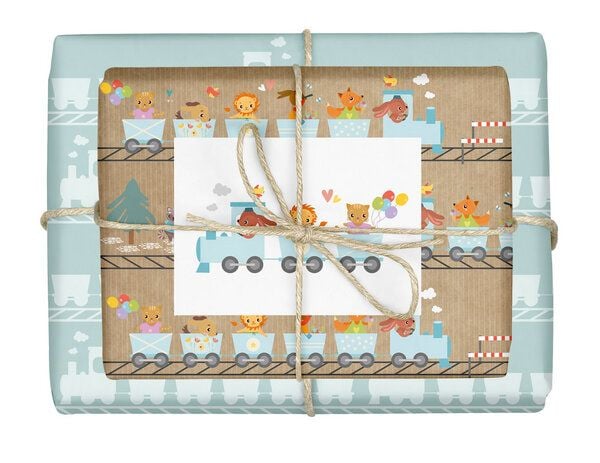 dabelino Kinder Geschenkpapier-Set (4x Bögen + Karte od. Anhänger) von dabelino
