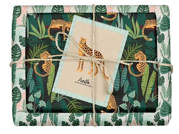 dabelino Veganes Geschenkpapier Set "Leopard/tropisch" mit Grußkarte von dabelino