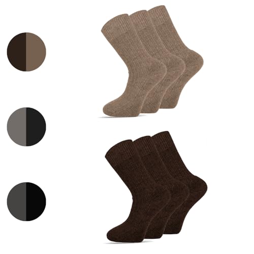 6 Paar Merino Wandersocken Damen 39-42 – Thermo Trekkingsocken für Winter Outdoor – Gepolsterte Atmungsaktive Sportsocken zum Wandern Trekking Skifahren Joggen, Braun-Beige von dabisocks