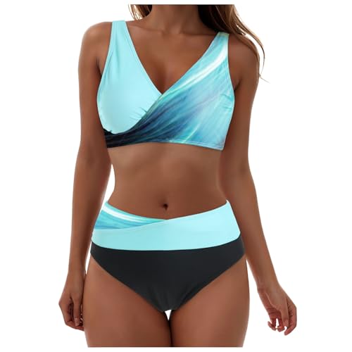 Damen Bikini Set Zweiteiliger Badeanzug V Ausschnitt überkreuztes Blumenmuster Bikinis Zweiteiliger Bademode Swimsuit Bauchkontrolle von dafeyuing