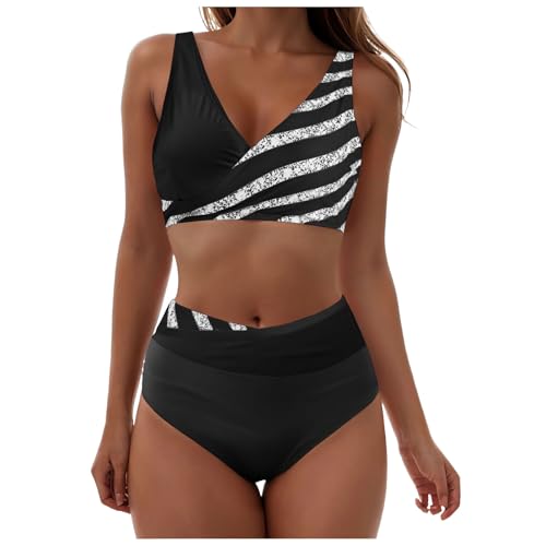 Damen Bikini Set Zweiteiliger Badeanzug V Ausschnitt überkreuztes Blumenmuster Bikinis Zweiteiliger Bademode Swimsuit Bauchkontrolle von dafeyuing