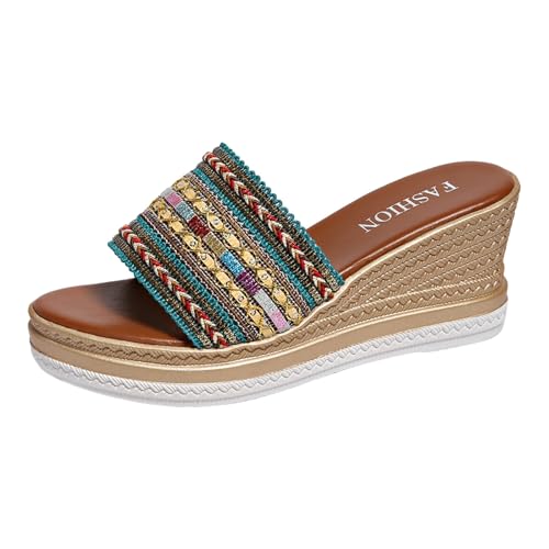 Sandalen Damen Sommer Espadrilles Plateau Wedges Sandaletten Offen Elegant Wedges Pantoletten Freizeit Hausschuhe Strand Schuhe Bequeme von dafeyuing