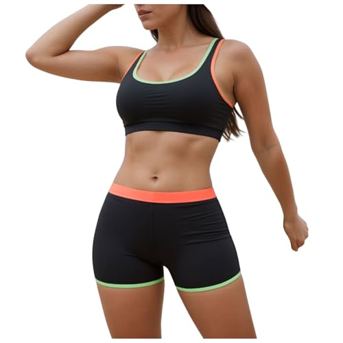 dafeyuing Bikini Damen Set Bauchweg Sport Zweiteilig Badeanzug Bademode Colour-Blocking Push Up Bikinis für Frauen Tank Oberteil mit Badeshorts von dafeyuing