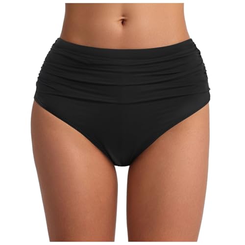 dafeyuing Bikinihose Damen mit Raffung Ruched Bauchweg Klassisch Schwarze Badehose Bikini Hose High Waist Bauchkontrolle Schwimmshorts Bademode von dafeyuing