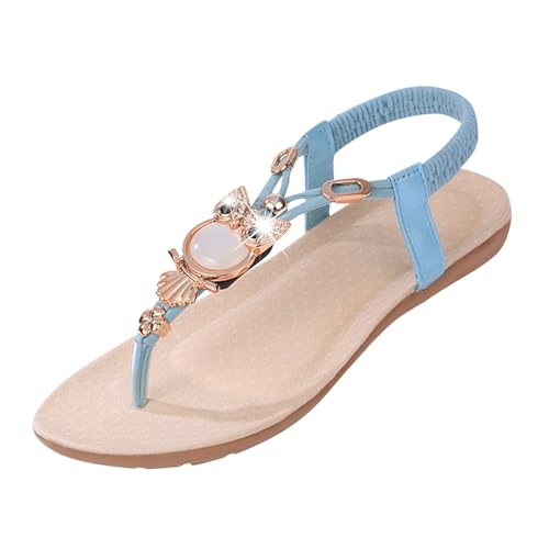 dafeyuing Damen Zehentrenner Flip Flops Sandalen Damen Sommer Glitzer Flach Sandaletten Elegant Strandsandalen Casual Ankle Elastic Flip Flops Freizeit Bohemia Strass Sandals von dafeyuing