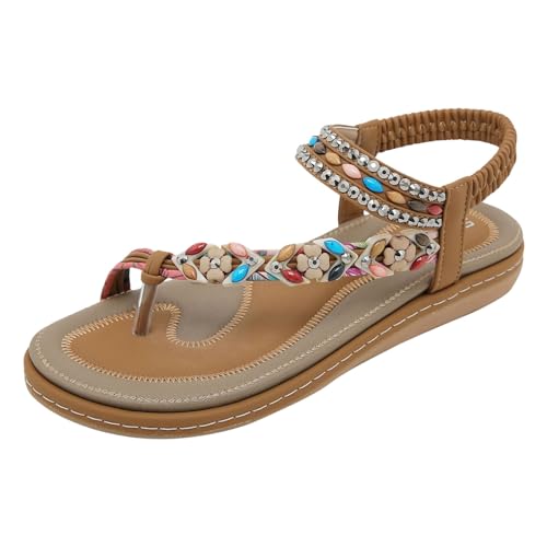 dafeyuing Damen Zehentrenner Flip Flops Strasssteine Sandaletten Bequeme Strandschuhe Elegant Glitzer Frauen Bohemia Strass Sandals Flache Sandalette von dafeyuing
