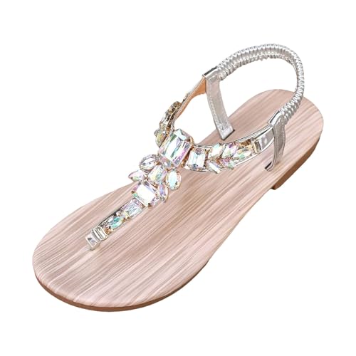 dafeyuing Flache Sandalen Damen Römersandalen Damenschuhe Boho Sandals Glitzer Sandaletten Flach Mit Strass Frauen Zehentrenner Flip Flops Elegant von dafeyuing