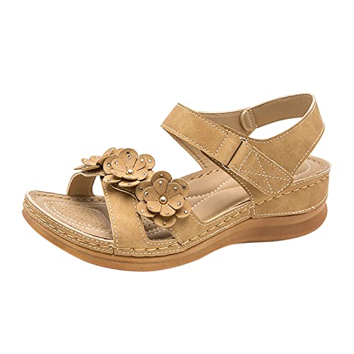 dafeyuing OrthopäDische Sandalen Damen Bequeme Flach Sandaletten Frauen Bohemia Strass Sandals Blumen Freizeit Slingback Sommerschuhe von dafeyuing