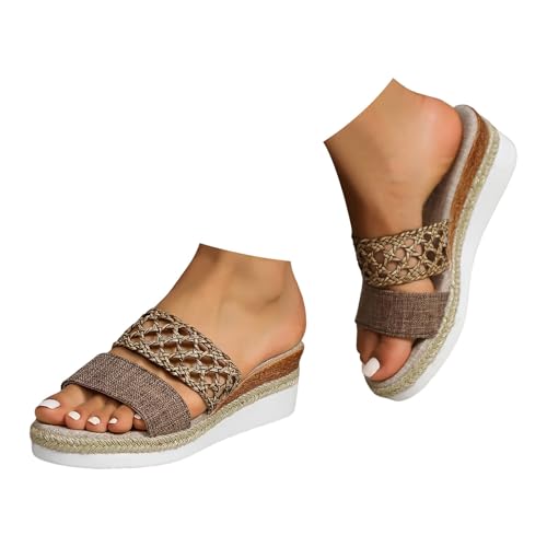 dafeyuing Pantoletten Sandalen Damen Sommer Espadrilles Plateau Wedges Sandaletten Orthopädische Hausschuhe Damen Offene Bequeme Latschen Schlappen Elegante Freizeit Strandschuhe von dafeyuing