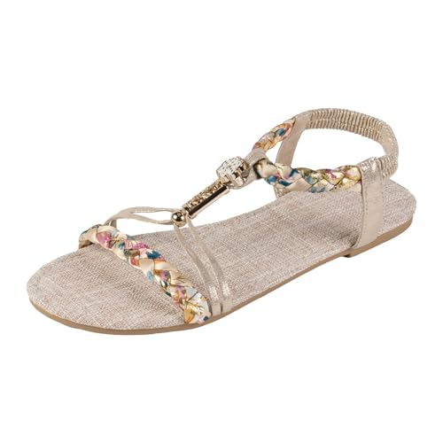 dafeyuing Sandalen Damen Sommer Glitter Flache Sandaletten mit Strass Bohemia Offene Strandsandalen Casual Ankle Elastic Flip Flops Freizeit Sommerschuhe Bequem Flach Schuhe von dafeyuing