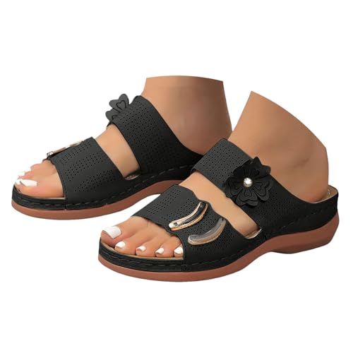 dafeyuing Sandalen Damen Sommer Keilabsatz Pantoletten komfortable Damen-Pantoletten Freizeit Offene Sommerschuhe Bequeme Elegante Sandaletten Bohemia Strand Schuhe von dafeyuing