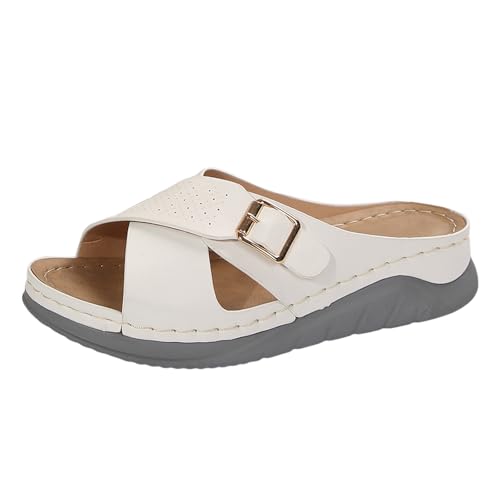 dafeyuing Sandalen Damen Sommer komfortable Damen-Pantoletten Orthopädische Slide Freizeit Offene Sommerschuhe Slip on Walkingschuhe Bequeme Schlappen Elegante Sandaletten von dafeyuing