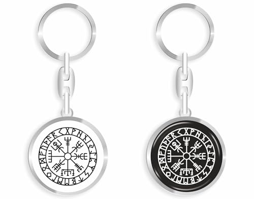 daged Vegvísir Wegvísir Wikingerkompass Schlüsselanhänger Schlüsselschmuck 3D Effekt + Aufkleber - RD von daged