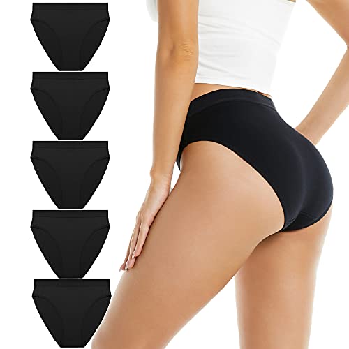 Damen Baumwolle Unterwäsche French Cut Panties für Frauen Mid Rise Solid Slips Soft Stretch Damen Unterhosen (5er-Pack), schwarz, XX-Large von dailyhao