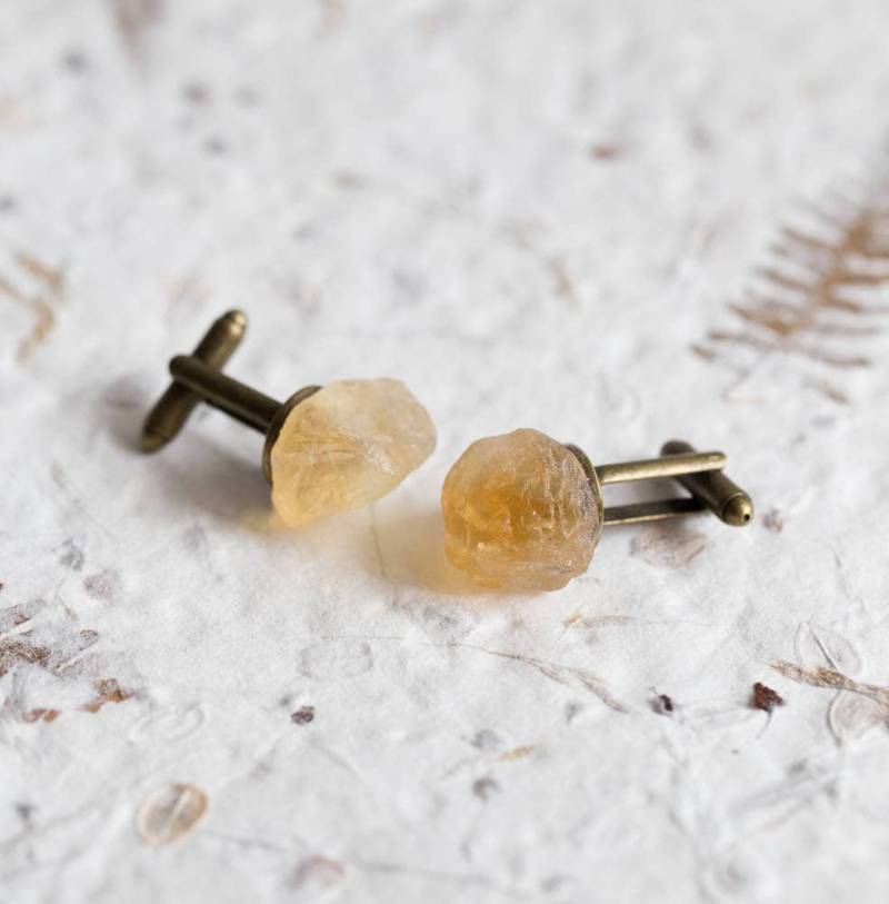 Rohe Citrin Manschettenknöpfe Rustikale Edelstein Manschettenknöpfe Aus Messing von daimblond