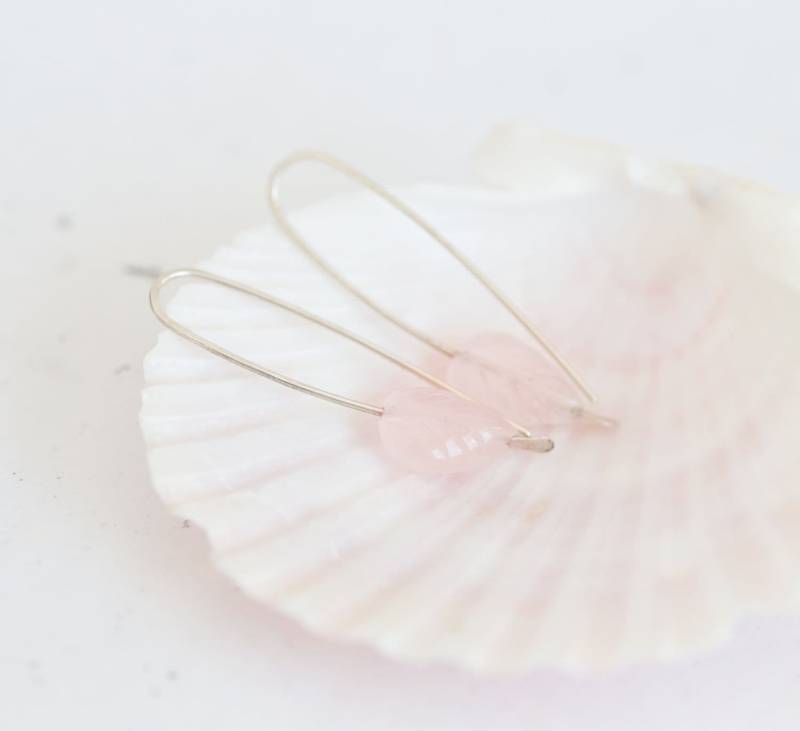 Moderne Ohrringe Argentuim Sterling Silber Rosenquarz Geschnitzte Blatt Minimalist Schmuck von daimblond