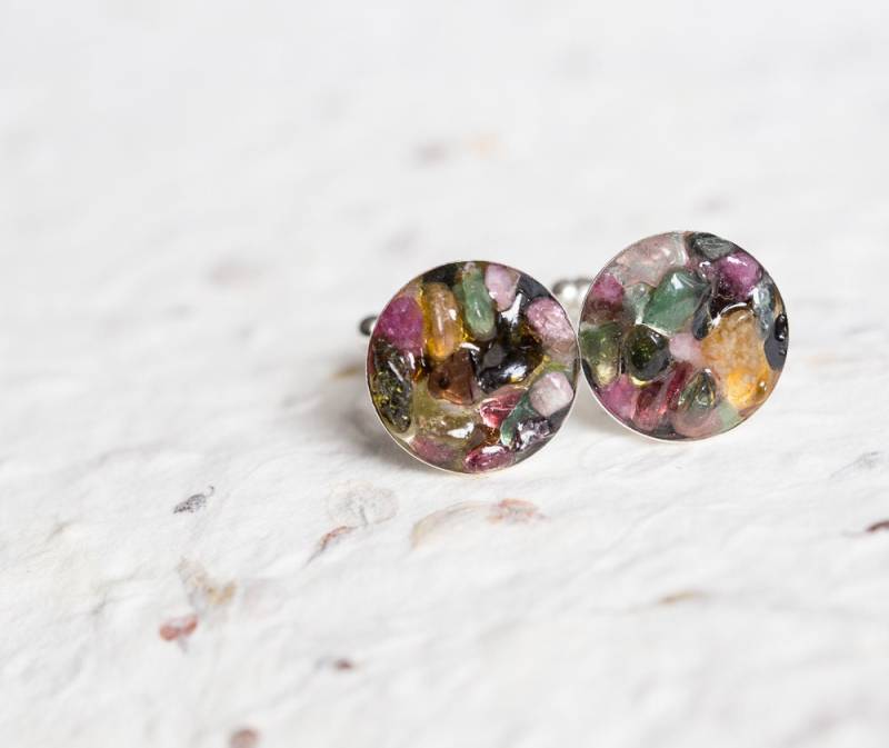 Rohe Turmalin Manschettenknöpfe Multicolor Edelstein Silber Überzogene Manschettenknöpfe von daimblond