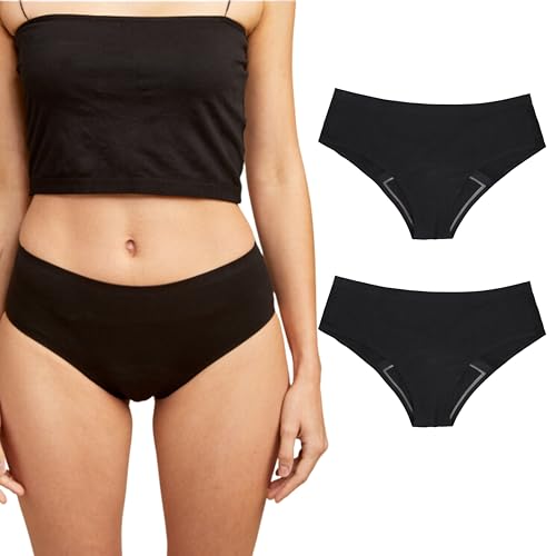 dais Perioden Unterwäsche 2er Set (Hipster) • Nahtlose Menstruationsunterwäsche • Periodenslip saugstark & waschbar • Auslaufsichere Unterhose Damen • Bio-Baumwolle(Schwarz, XS) von dais