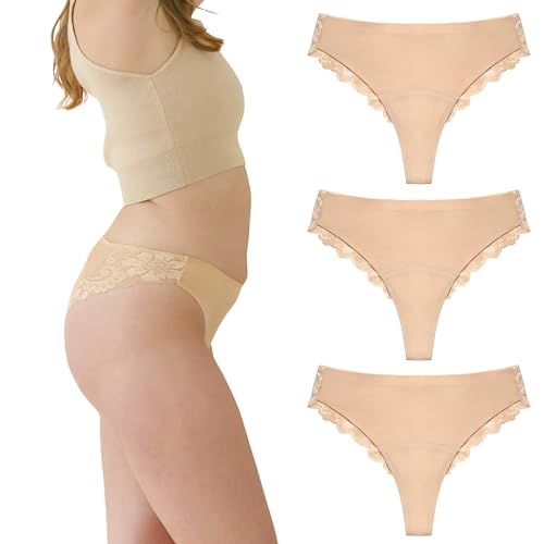 dais Periodenunterwäsche für Leichte Blutung • Brazilian mit hinten Spitze (DE/NL/SE/PL, Alphanumerisch, XL, Regular, Regular, 3, Beige) von dais