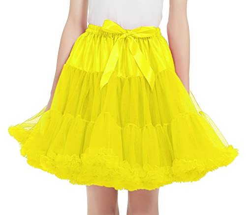Damen Petticoat 3 Lagen Röcke Slip Vintage 50er Jahre Tutu Tüll Crinoline Elastisches Taillenband Unterrock für Rockabilly, gelb, Einheitsgröße von *daisysboutique*