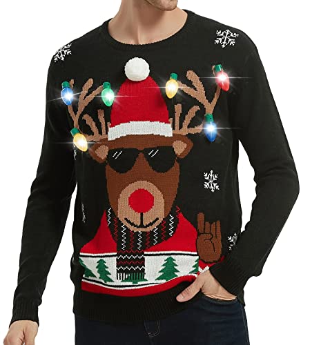 Herren Weihnachten Rudolph Rentier Urlaub Festlich Strickpullover Cardigan Niedlich Ugly Pullover Pullover, Rndrhat3dled-m11, Mittel von *daisysboutique*