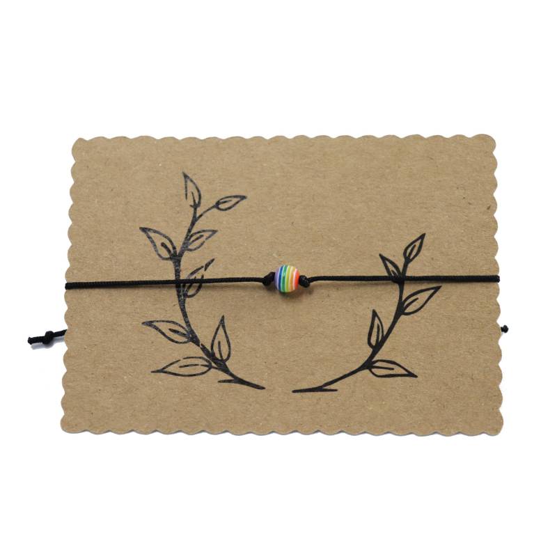 Regenbogen Perle Glücks Makramee Glücksbringer Armband Schwarz, Bis 27 cm Verstellbar von dajuniDE