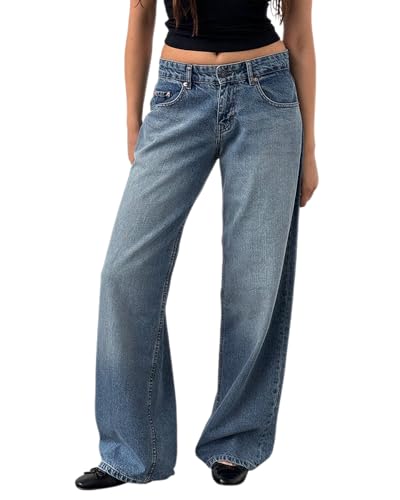 dalamirra Damen Baggy Jeans Y2K Low Waist Jeanshose Lose Gerade Jeans mit Weitem Bein Baggy Boyfriend Denim Hose Streetwear Lässige Jeanshose mit Taschen von dalamirra