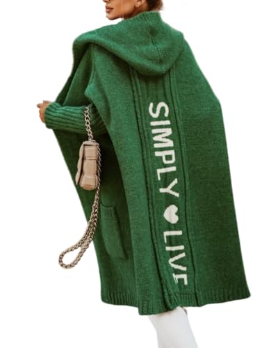 dalamirra Damen Cardigan Chunky Kapuzenjacke Winter Cardigan mit Knöpfen Elegante offene Lange Ärmel Strickpullover Outwear Langer Pullover Warmer Strickmantel Pullover von dalamirra