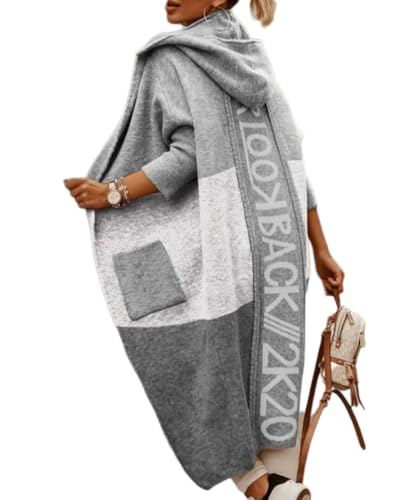 dalamirra Damen Cardigan Chunky Kapuzenjacke Winter Cardigan mit Knöpfen Elegante offene lange Ärmel Strickpullover Outwear Langer Pullover Warmer Strickmantel Pullover von dalamirra