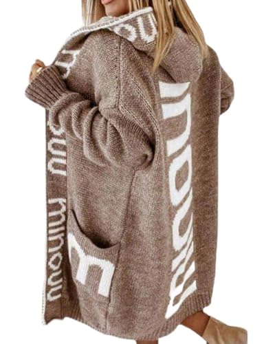 dalamirra Damen Cardigan Chunky Kapuzenjacke Winter Cardigan mit Knöpfen Elegante offene lange Ärmel Strickpullover Outwear Langer Pullover Warmer Strickmantel Pullover von dalamirra