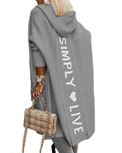 dalamirra Damen Cardigan Chunky Kapuzenjacke Winter Cardigan mit Knöpfen Elegante offene Lange Ärmel Strickpullover Outwear Langer Pullover Warmer Strickmantel Pullover von dalamirra