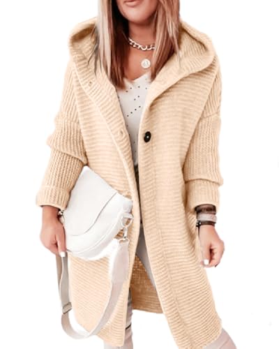 dalamirra Damen Cardigan Chunky Strickjacke mit Kapuze Winter Cardigan mit Knöpfen Lose Lange Ärmel Outwear Strickpullover Lange Pullover Warme Stricktops von dalamirra